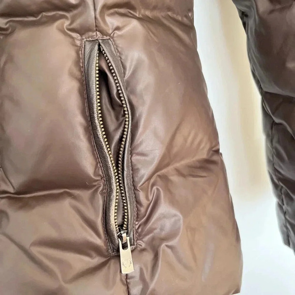 Raccoon Fur-Trimmed Brown Puffer Jacket - Picture 4 of 13